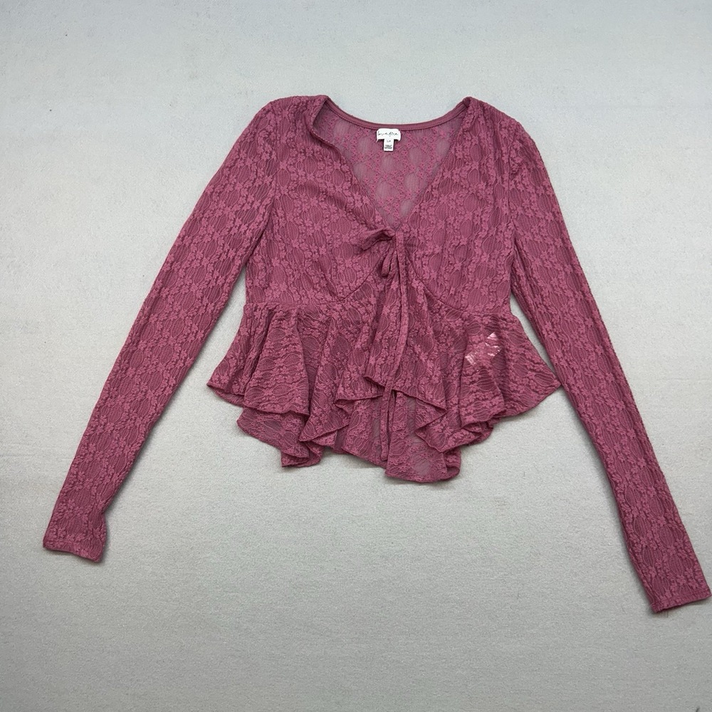 Love Fire Pink Lace Long Sleeve Babydoll Peplum Top Sz S Y2K Fairy Cottage